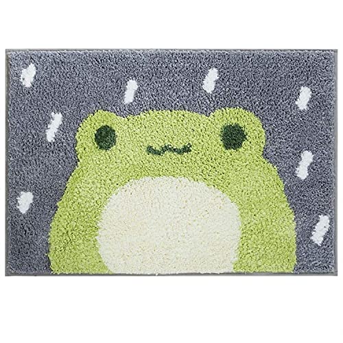 Ankah Bath Mat Cute Shower Rug, Luxury Shaggy High Absorbent and Anti Slip, Machine Washable Fit for Bathtub, Shower and Bath Room, 20" x 32", Little Frog - Green - 20" x 32"