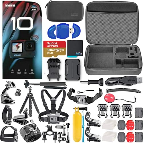 GoPro HERO10 Black - Waterproof 5.3K HD Action Camera with 23MP Photos, Live Streaming + 128GB Memory Card Bundle (59 Items)