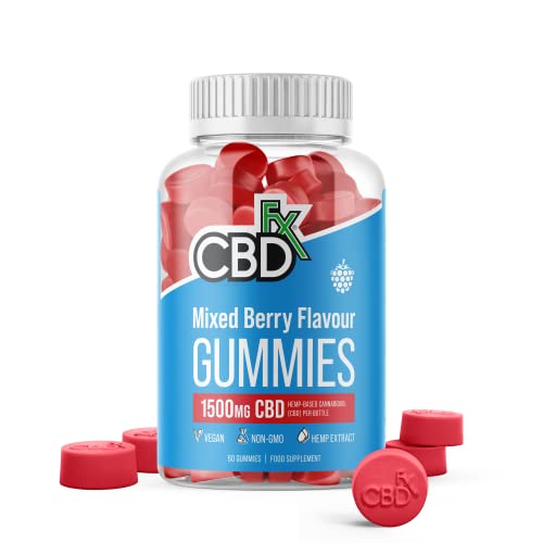 CBDfx 1500mg CBD High Strength Vegan Mixed Berry Gummies 25mg CBD per Gummy 60x Bottle (30 Days) - CBD Vegan Gummies, Gluten Free, Non-GMO, All Natural & No THC