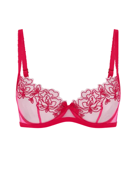 Juni Demi Cup Underwired Bra in Pink/Red | By Agent Provocateur