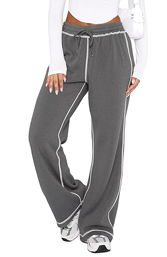 DISCIPBUSH Track Pants Women - Soft Wide Leg Sweatpants Women Drawstring Lounge Pants Women Joggers with Pockets - Gray - Small