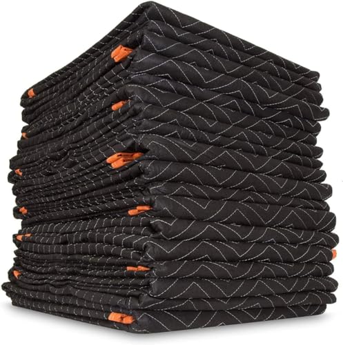 Simpli-Magic Heavy Duty Padded Moving Blankets (12 Pack),Black/Orange - Black/Orange - Solid