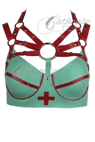 Cup E-G Clinic Goddess bra | 34G / Jade green & red