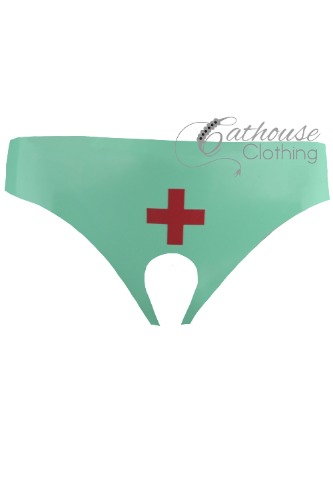 Clinic open crotch panties | Large / Jade green & red