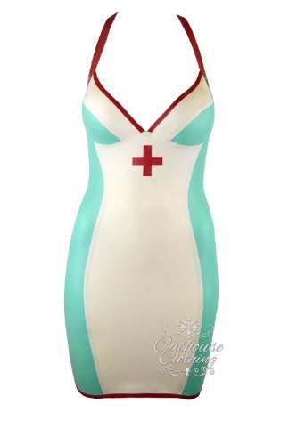 Sultry sister nurse dress | large / Jade/white/red