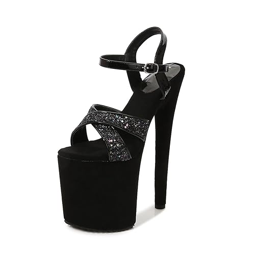 20CM Nightclub Pole Dancing Model Catwalk Thick Sole Super High Heel Large Size High Heel Sandals - Black - 42 EU