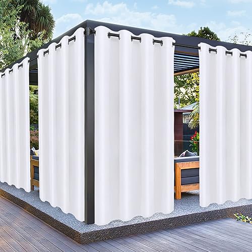 PureFit Outdoor Curtains for Patio Waterproof Weatherproof, UV and Fade Resistant Outside Curtains for Gazebo, Front Porch, Pergola, Sun Blocking Privacy Curtain, 52W x 95L inch, Set of 2, White - 52"W x 95"L (Pack of 2) - White