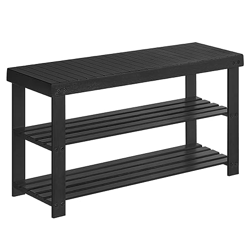 SONGMICS Shoe Rack Bench, 3-Tier Bamboo Shoe Storage Organizer, Entryway Bench, Holds Up to 286 lb, 11.3 x 35.4 x 17.8 Inches, for Entryway Bathroom Bedroom, Black ULBS90B33 - 35.4"W - Black