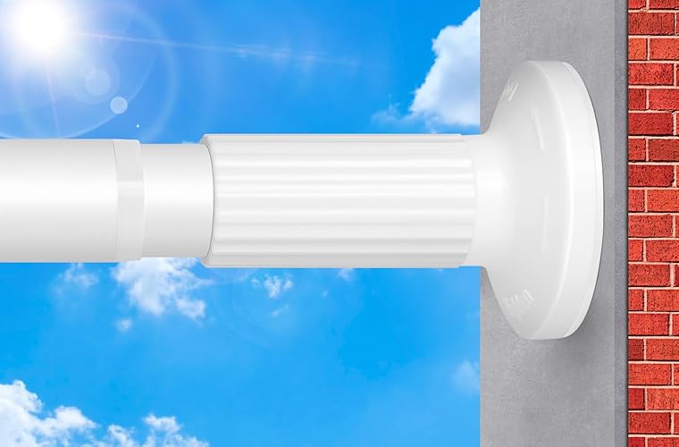 White Shower Curtain Rod 51-86 Inch, Adjustable Curtain Rod No Drilling for Window or Bathroom Closet, Outdoor Curtain Rod for Patio, Easy to Install, Never Rust, Rod Diameter 1.26 Inches-White - White - 51''-86''