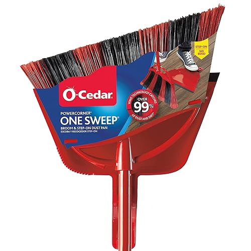 O-Cedar One Sweep Broom with Step-On Dustpan | Remove 99% with One Sweep | Lightweight Quiet Cleaning Tool | Ideal for Pet Owners - PowerCorner One Sweep Broom & Dust Pan - PowerCorner