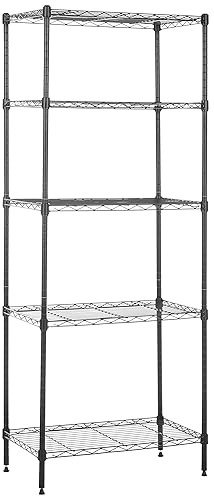 Amazon Basics 5-Shelf Multipurpose Adjustable Sturdy Steel Storage Shelving Unit, Easy Assembly, 13.4" D x 23.2"W x 60"H, Black - 5-Shelf - Narrow - Black