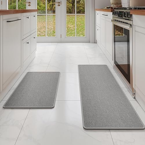 YDKGL Kitchen Rugs and Mats Non Skid Washable Set of 2 PCS, Absorbent Runner Rugs for Kitchen, Front of Sink, Kitchen Mats for Floor, Grey 17x30+17x59 - 17"x59"+17"x30" - Grey