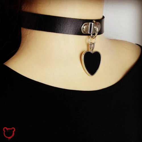 Gothic Heart Leather Choker - black / 60cm / Necklaces
