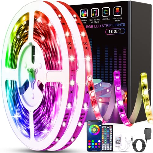 Tenmiro Led Lights for Bedroom 100ft (2 Rolls of 50ft) Music Sync Color Changing Strip Lights with Remote and App Control RGB Strip, for Room Home Party Decoration - 100FT