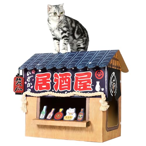 SMILE PAWS Cat Beds for Indoor Cats, Cardboard Cat House with Scratchers, Izakaya Bar, Large Sturdy Cat Furniture Condo Cave Tent, Easy to Assemble Pet Toys Accessories Stuffs, Bunny Small Animals - IZAKAYA
