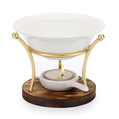 JUXYES Romantic Ceramic Tealight Wax Melt Warmer, Non Elecric Essential Oil Warmer Candle Fragrance Warmer Aromatherapy Wax Candle Tart Burner Warmer Diffuser for Home Decoration - Golden