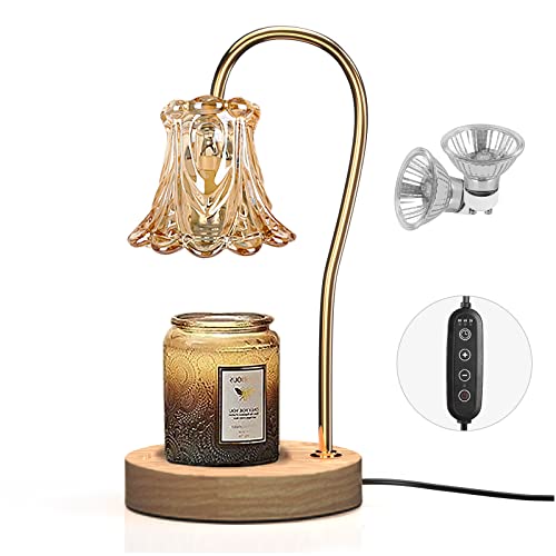 Candle Warmer Lamp, Dimmable Lantern with Timer, Wax Melt for Scented Candles, Compatible with Small & Large Jar, with 2 Light Bulbs - Amber