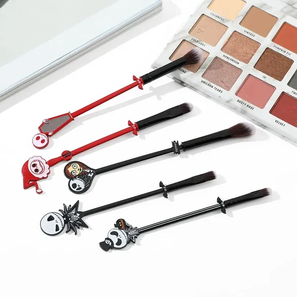 Nightmare Before Christmas Makeup Brush Sets - 5pcs Halloween Classic Ghost Makeup Brushes, Cute Christmas Gift for Women and Girls (5psc Makeup Brush Sets)