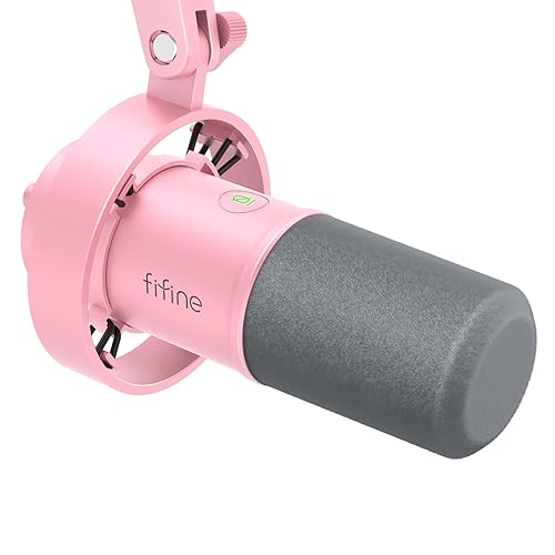 FIFINE XLR/USB Dynamic Microphone, Studio XLR Vocal Podcast Microphone for Recording, USB Streaming Mic with Mute Button, Gain Knob, Headphones Monitoring for Voice-Over, Video-Amplitank K688 Pink - Pink