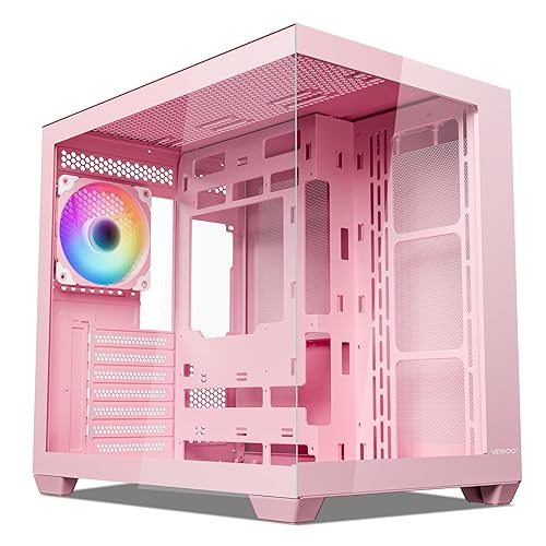 Vetroo AL900 ATX PC Case with 270° Full View Tempered Glass, Pre-Installed ARGB & PWM FDB Fan, Supports 360mm Radiator & 10 Fans, Type-C Ready, for 40 Series GPUs (Pink) - Pink