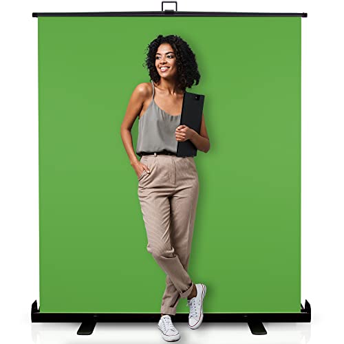 KHOMO GEAR Extra Large 77 x 62 inch Wide Collapsible Chroma Key Panel for Background Removal, Portable Retractable Wrinkle Resistant Chromakey Green Backdrop with Auto-Locking Frame, Aluminum Case - Green - 62-Inch