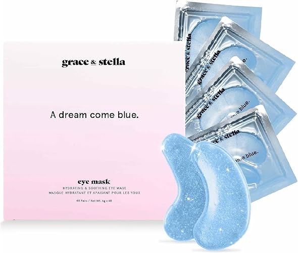 Award Winning Under Eye Mask - Reduce Dark Circles, Puffy Eyes, Undereye Bags, Wrinkles - Gel Under Eye Patches, Vegan Cruelty-Free Self Care by grace and stella (48 Pairs, Blue) - Blue (48 Pairs)