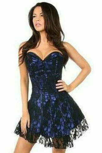 Lavish Blue Lace Corset Dress - Small / As Shown