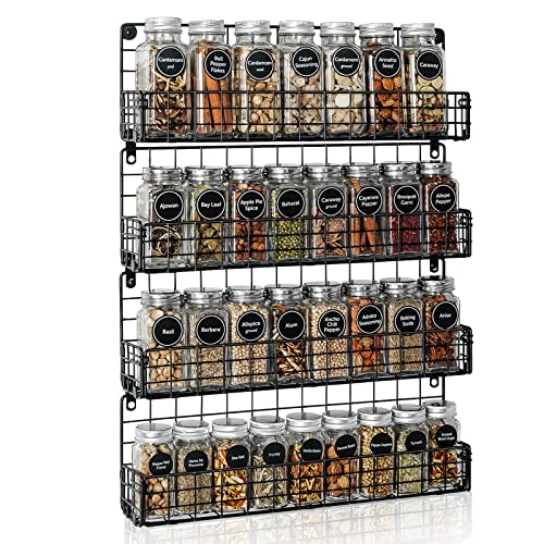 X-cosrack Spice Rack Organizer Wall Mounted 4-Tier Stackable Hanging Spice Jars Storage Racks,Great for Kitchen and Pantry,Up to Storage 36 Jars(Patent No.:US D909,138 S) - Black - 4-Tier Spice Rack
