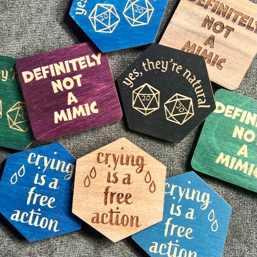 TTRPG Wooden Magnets - Stained birch- Dark Green / Crying is a free action