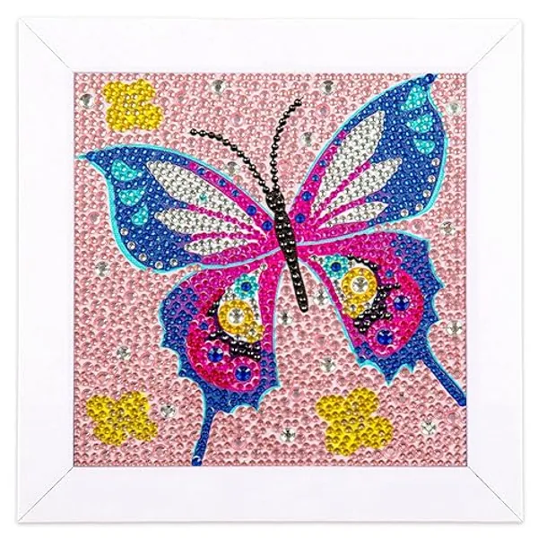 Labeol 5D Diamond Art Kit for Kids with Wooden Frame Art and Crafts for Kids Ages 6-8 - 10-12 Full Drill Painting by Number Kits Home Wall Decoration 6X6 inch (Butterfly)
