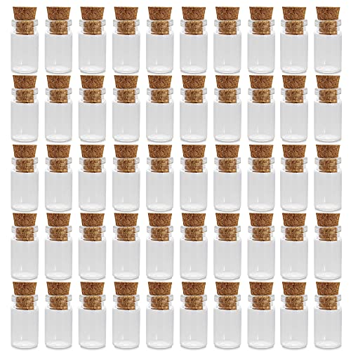 Mini Tiny Clear Glass Jars Bottles with Cork Stoppers for Arts & Crafts, Projects, Decoration, Party Favors - Size: 18mm x 10mm Diameter (50 Pack)