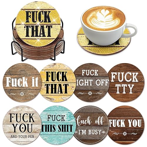8 PCS Funny Diamond Art Coasters Funny Diamond Art Coasters Kits with Holder Funny Coasters for Drinks DIY Farmhouse Rustic Coasters for Beginners, Adults, Kids, Diamond Art Crafts Supplies - Funny-1