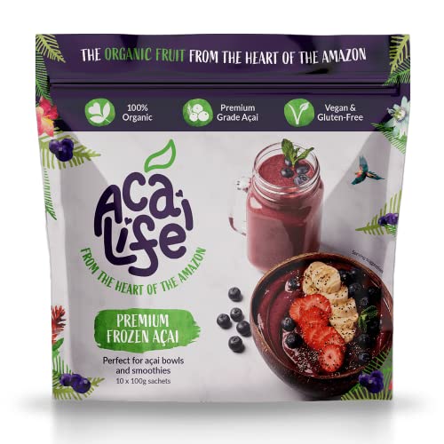 Açai Life Premium Frozen Açai Packets, 1KG. Organic Açai Berry Purée from Brazil.