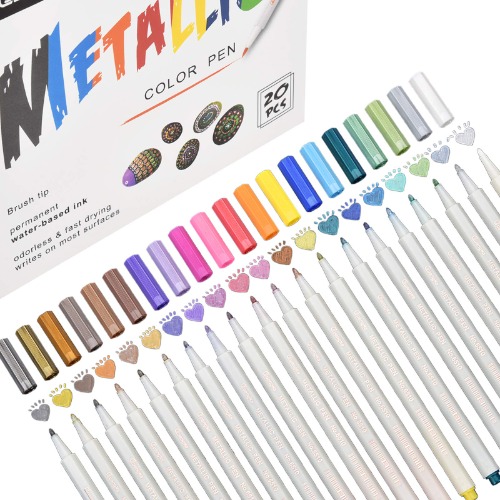 DealKits Permanent Metallic Marker Stifte, 20 Farben Acrylstifte Premium Metallischen Stift Pens für Kartenherstellung DIY Fotoalbum Gästebuch Hochzeit Papier Glas Kunststoff Stein (1MM) - 20 Farben
