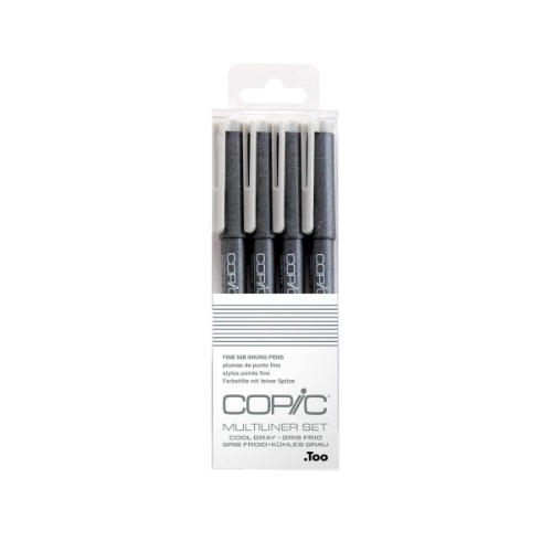 Multiliner Set Cool Gray, 4 Stifte in 4 verschiedenen Strichstärken, Zeichen-Stifte mit wasser- und alkoholbeständiger Pigmenttinte, für Skizzen, Illustrationen und Outlines - 