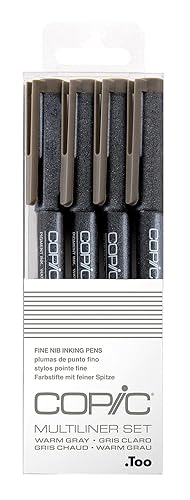 COPIC Multiliner Set, Warm Gray, 4 Fineliner in verschiedenen Strichstärken, Zeichen Stifte mit einer feinen Spitze und wasserbeständiger Pigmenttinte
