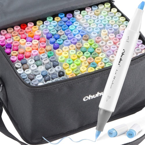 Brush Graffiti Stifte mit 216 Farben von Ohuhu, doppelseitige Farbspitze – grober Marker für Entwürfe und Comics, feiner Pinsel zum Skizzieren, Kalligraphieren, Zeichnen und Illustrieren - 216 Farben