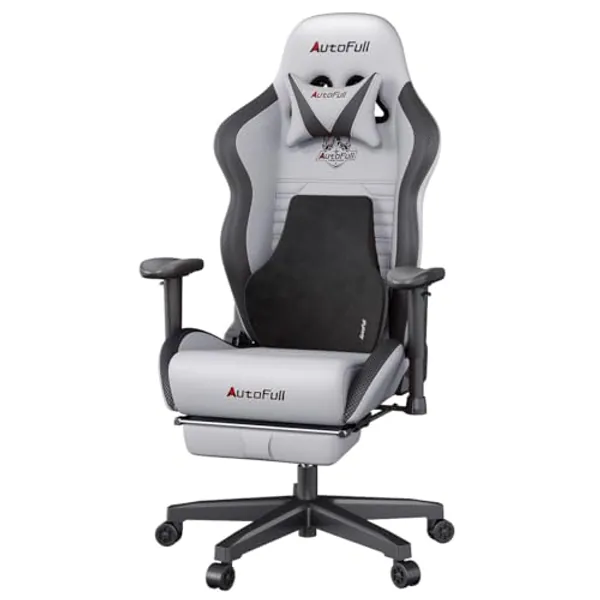 AutoFull Sedia da gioco Sedia da gioco ergonomica per gamer in pelle PU, sedia da ufficio, altezza di seduta e inclinazione dello schienale regolabili, poggiatesta e supporto lombare, poggiapiedi,
