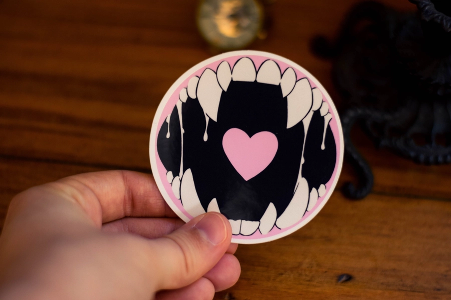 Monsterlover Maw Round Sticker PINK