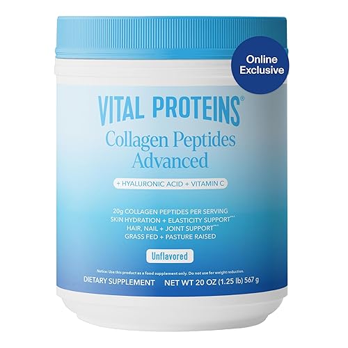 Vital Proteins Collagen Powder Supplement Hydrolyzed Peptides Powder with Hyaluronic Acid and Vitamin C, Unflavored, 20 oz - Unflavored - 28 Servings (Pack of 1)