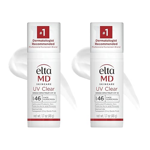 EltaMD UV Clear Face Sunscreen SPF 46, Oil Free Sunscreen with Zinc Oxide, Dermatologist Recommended Sunscreen - 1.7 Fl Oz (Pack of 2) - Untinted