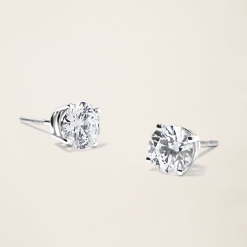 18k Solid Gold Dalton Diamond Solitaire Studs - White Gold / 2 CTW / Pair