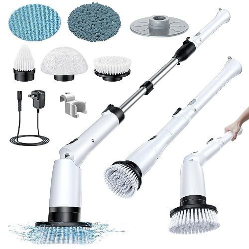LABIGO Electric Spin Scrubber LA3 Pro, Cordless Bathroom Scrubber with 5 Replacement Head, 3 Adjustable Angle, Household Power Cleaning Brush with Extension Arm for Bathtub Window Car Grout, Black - Onyx Black