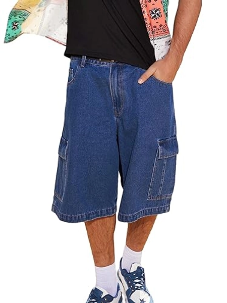 Floerns Men's Loose Hip Hop Flap Pocket Side Denim Shorts Jeans with Cargo Pockets