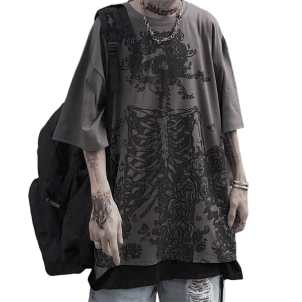 Women Men Y2K T Shirt Skeleton Emo Grunge Oversized Gothic Tee Graphic Streetwear Techwear Alt Baggy Dark Academia