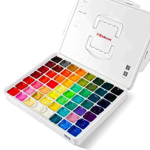 HIMI Gouache Paint Set, 56 Colours x 30ml/1oz with a Portable Carrying Case, Unique Jelly Cup Design, Non-Toxic, Guache Paint for Canvas Watercolor Paper - Perfect for Beginners, Students, Artists