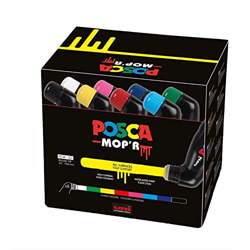 POSCA MOP’R PCM-22 Water Based Permanent Paint Markers. Round Tip for Art & Crafts. Multi Surface Use On Wood Metal Paper Canvas Cardboard Glass Fabric Ceramic Rock Stone Pebble Porcelain. Box of 8 - 8 MOP'R Starter