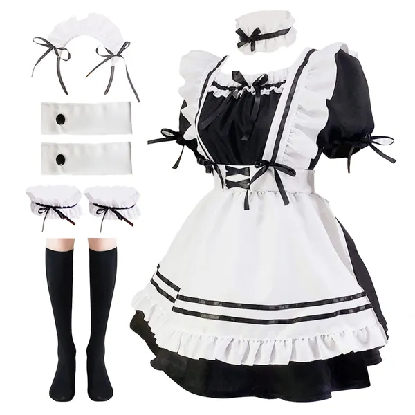 Ladies Anime Cosplay French Apron Dress Halloween Makeup Cosplay Costume - Small