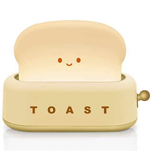 TOOGE Desk Decor Cute Toast Lamp Small Desk Lamp Night Light for Kids Rechargeable with Smile Face Kawaii Decor for Bedroom, Table, Bedside, Desk Gifts for Kids and Adults (Yellow) - Yellow
