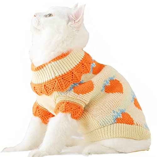 ANIAC Cat Sweater Puppy Warm Clothes Doggy Cozy Vest Shirt Autumn Winter Outfits Kitten Winter Knitwear Small Dogs Sweatshirt for Cold Season and Spring (Medium, Orange) - Medium - Orange
